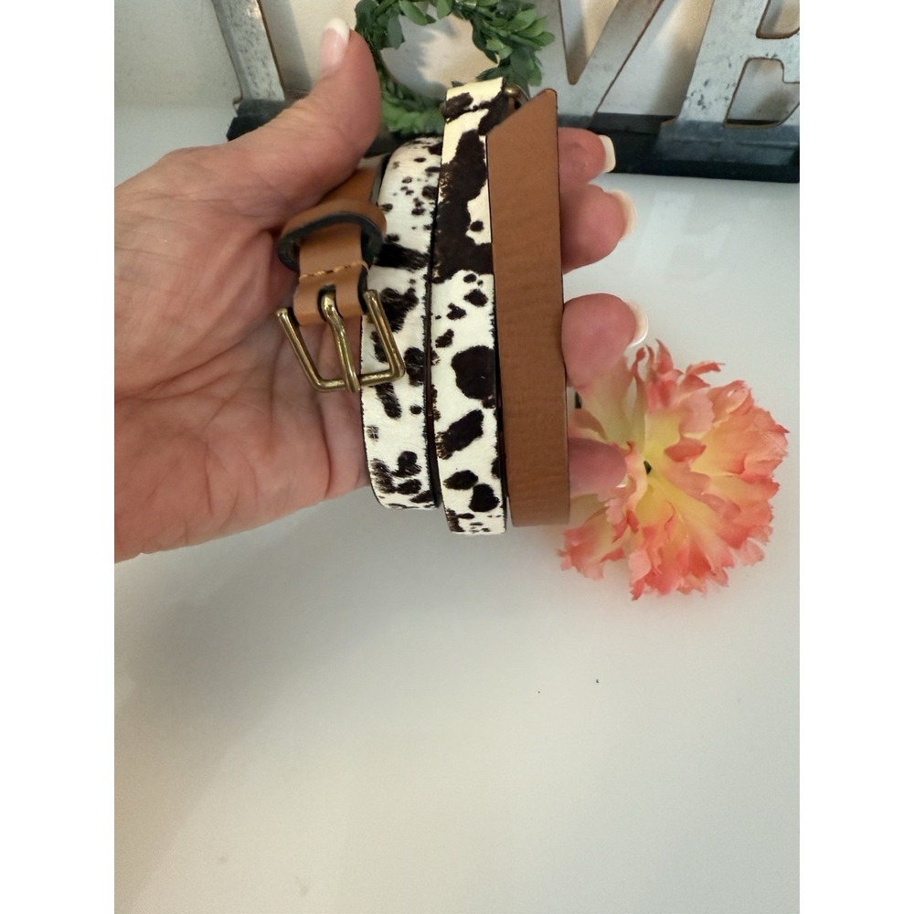 Banana Republic Dyed Calf Hair Faux Leather Brown Skinny Belt Animal Print XS